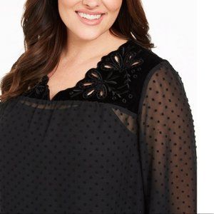 Style & Co Mixed-Media Sheer-Sleeve Blouse Sz XL